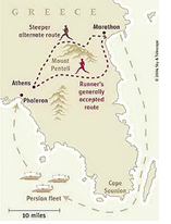 马拉松起源及菲利比斯奔跑路线图