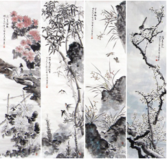 国画中四君子——梅、兰、竹、菊